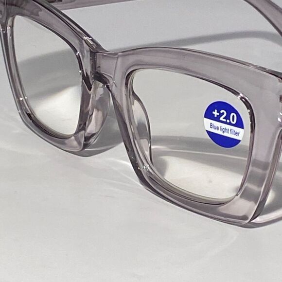 1107 Gretchen Reading Glasses 2.0 Square Eyeglasses Clear Gray Frames NWT - Picture 8 of 9
